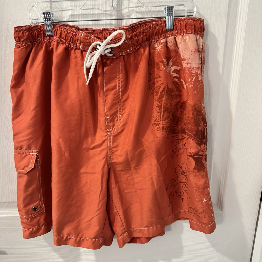 Caribbean Joe Swim Shorts Orange Floral‎ Board Trunks Size XL